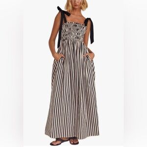 Black and white pinstripe linen maxi dress.